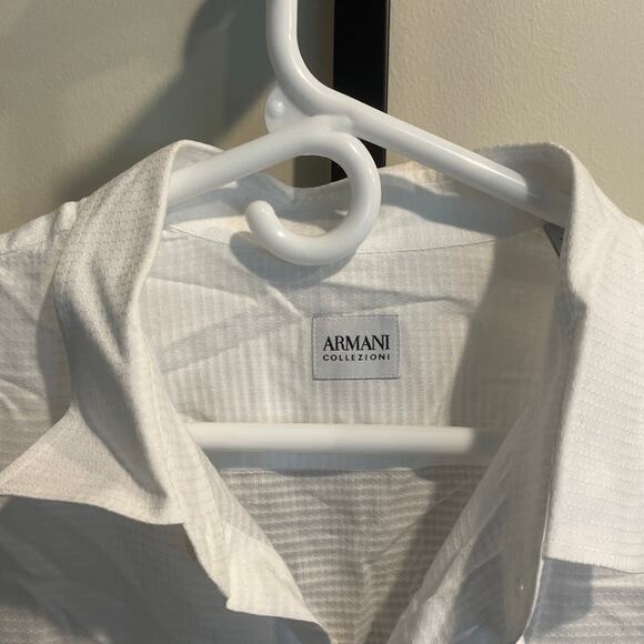 EMPORIO ARMANI Men's Cotton Textured Dress Shirt XXL White Timeless Elegance - Picture 5 of 10